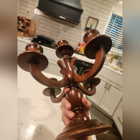 Vintage MCM Charles Lesters Wooden Carved Candleabra Base (5 Taper Candles) 13" - Picture 5 of 8